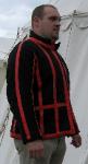 Black and Red Late Medieval Arming doublet, Leather Trimmed
